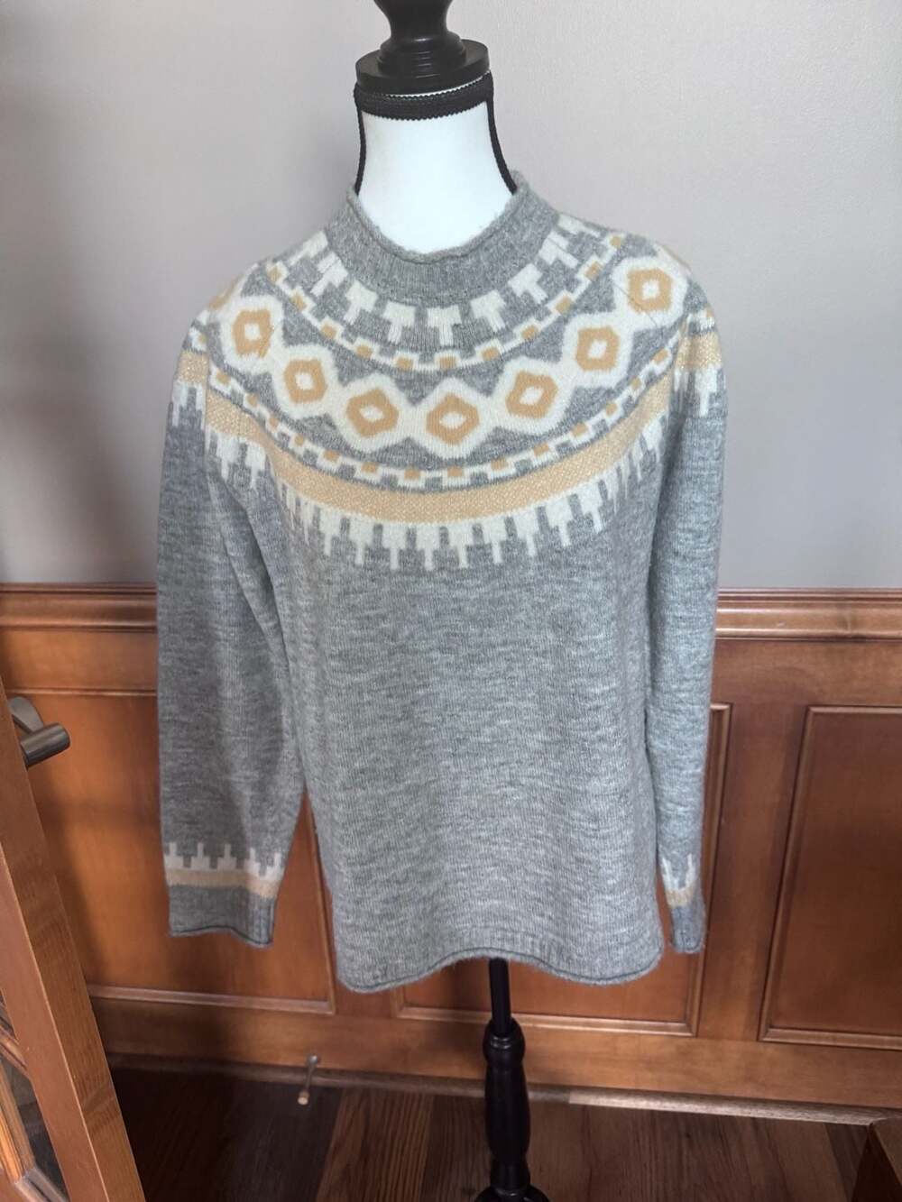 Charlie B Gray Fair Isle Mock Neck Sweater Women's Size L